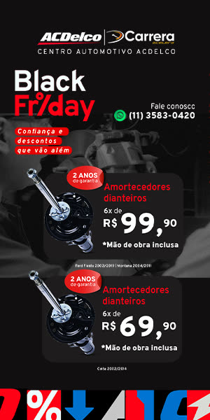 Peça vertical de Black Friday com dois amortecedores dianteiros e os preços parcelados.