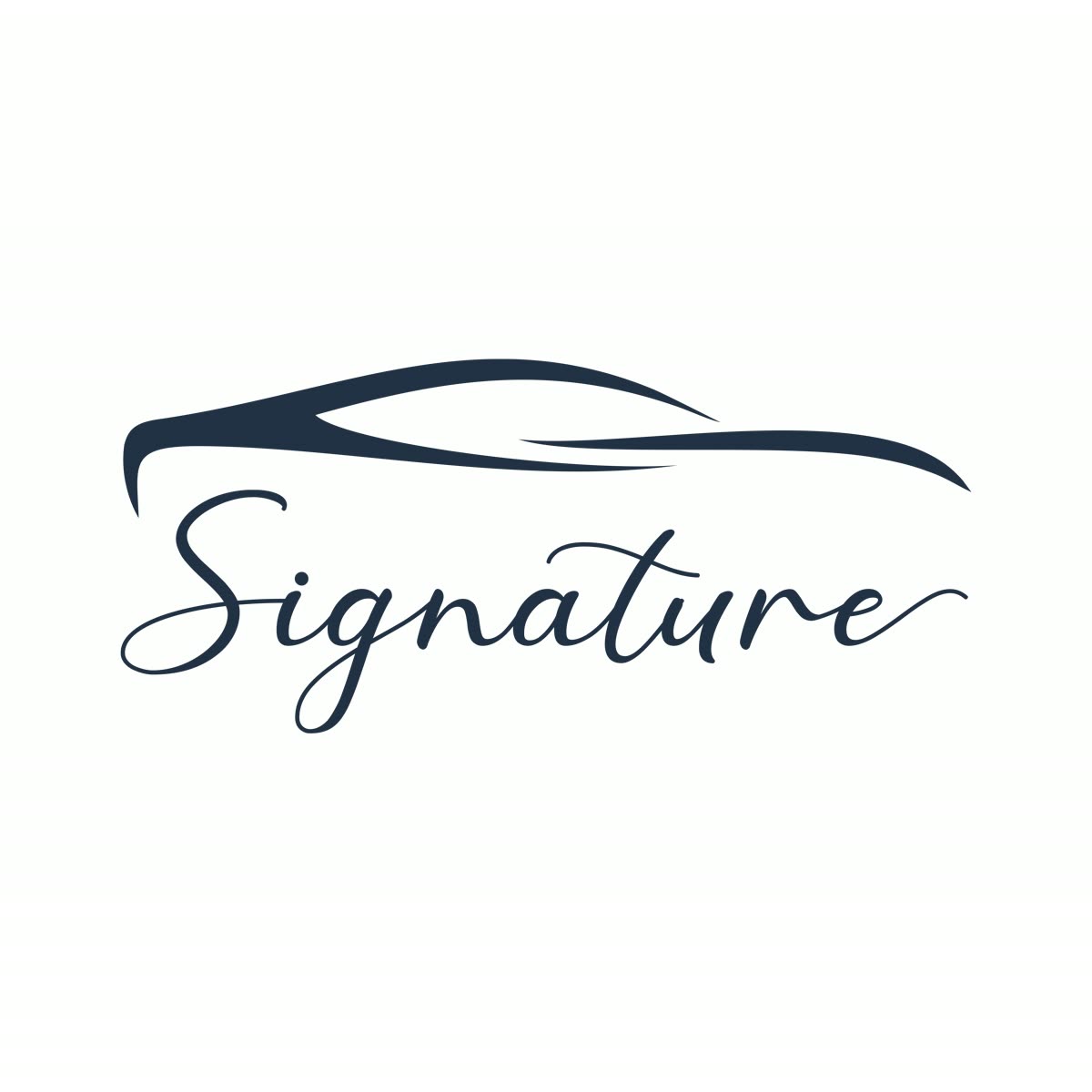 Logo da linha Signature, com a silhueta do carro em traço e o nome em manuscrito.