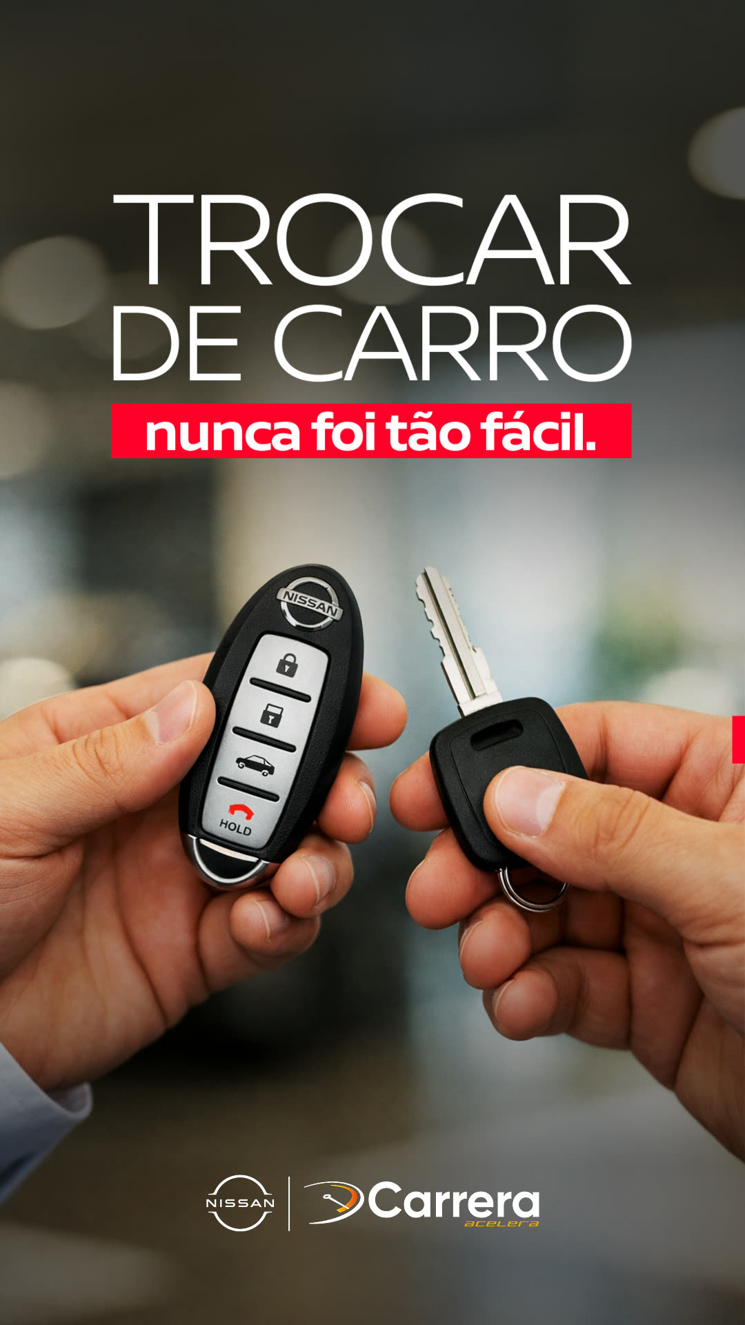 Story com a troca de chaves entre duas mãos e a chamada "Trocar de carro nunca foi tão fácil".
