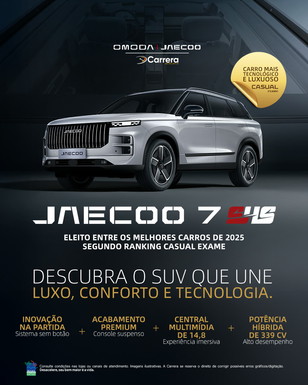 Peça de feed do Jaecoo 7 destacando posição em ranking da revista EXAME.