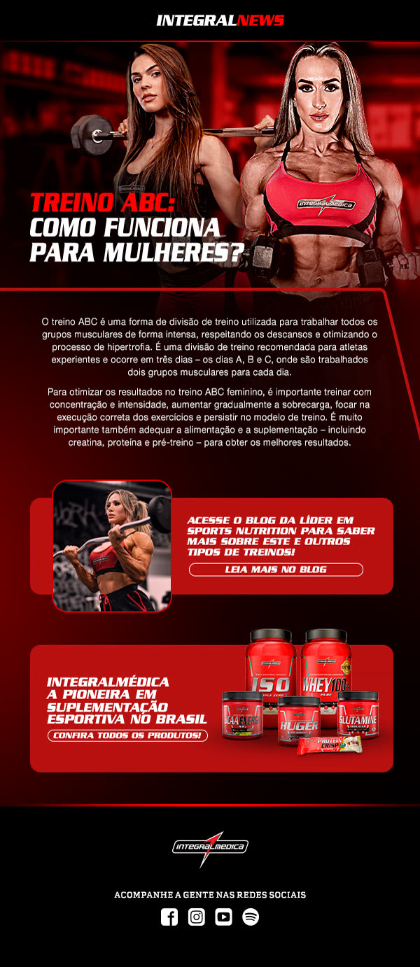 E-mail do Integral News sobre treino ABC para mulheres, com chamada para o blog.