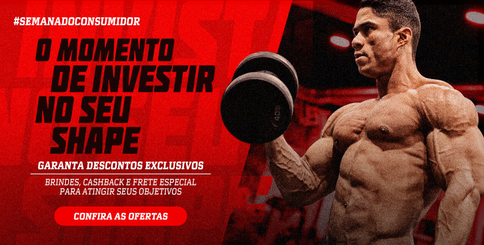 KV da Semana do Consumidor com atleta e a chamada de descontos, cashback e frete especial.