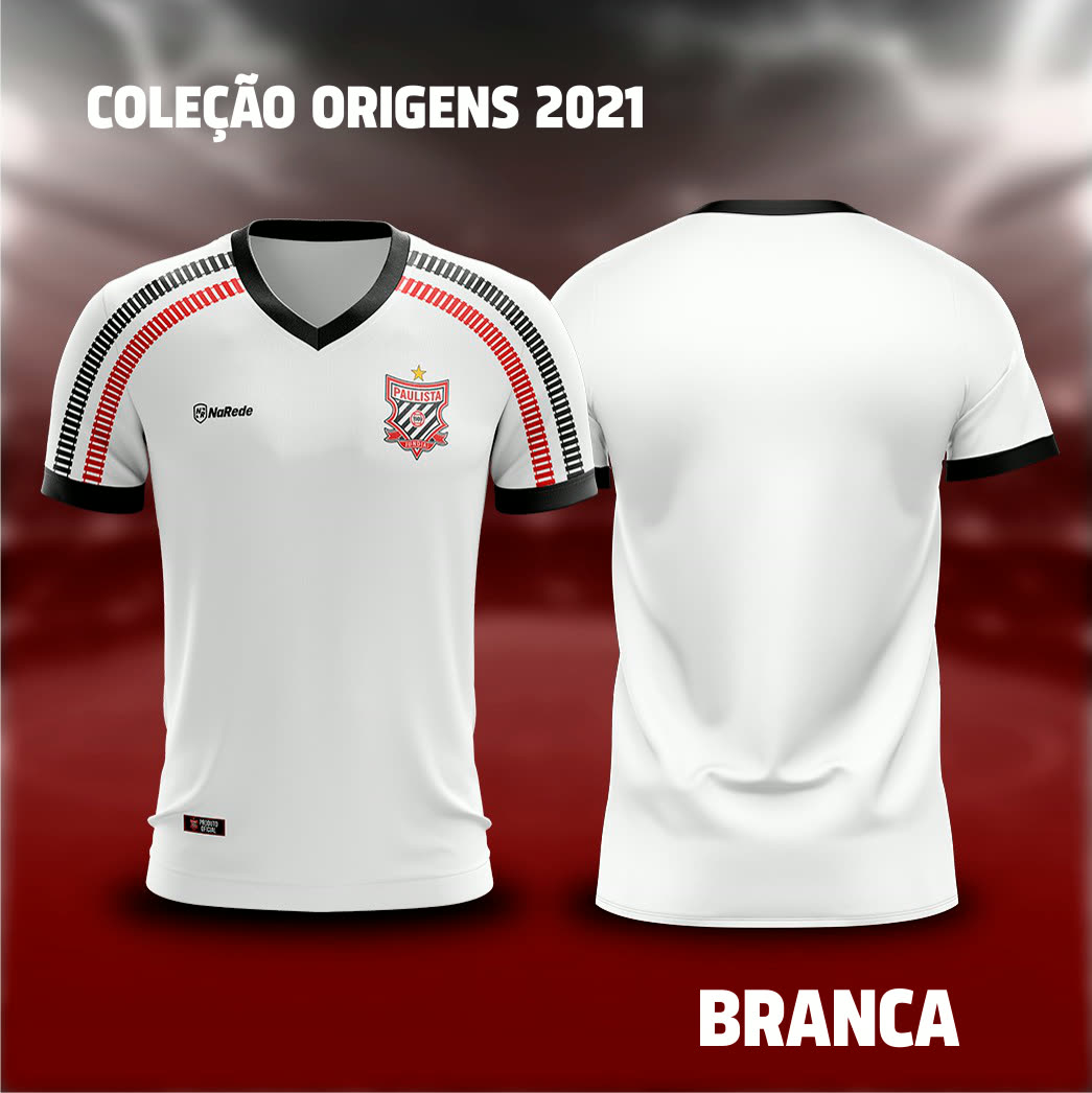 Coleção Origens 2021 do Paulista FC, com as versões branca e tricolor.