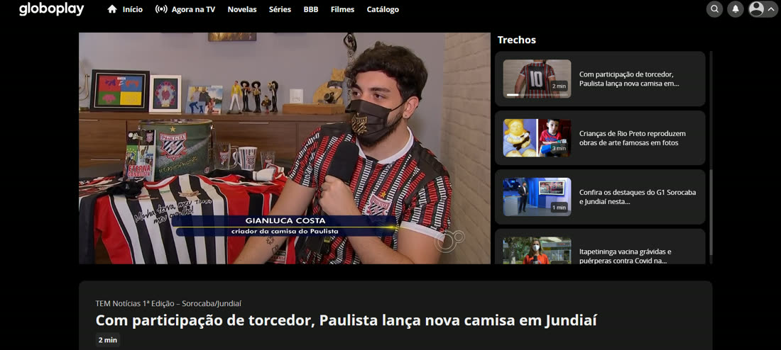 Reportagem do TEM Notícias no Globoplay sobre o lançamento da nova camisa com participação de torcedor.