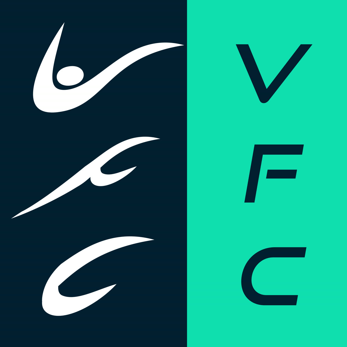 Estudo dos símbolos do Vida Fit Club e o monograma VFC sobre fundo verde.